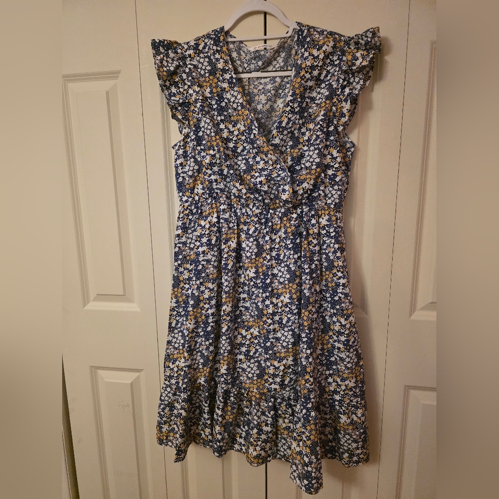 PatPat Blue and Yellow Floral Midi Dress